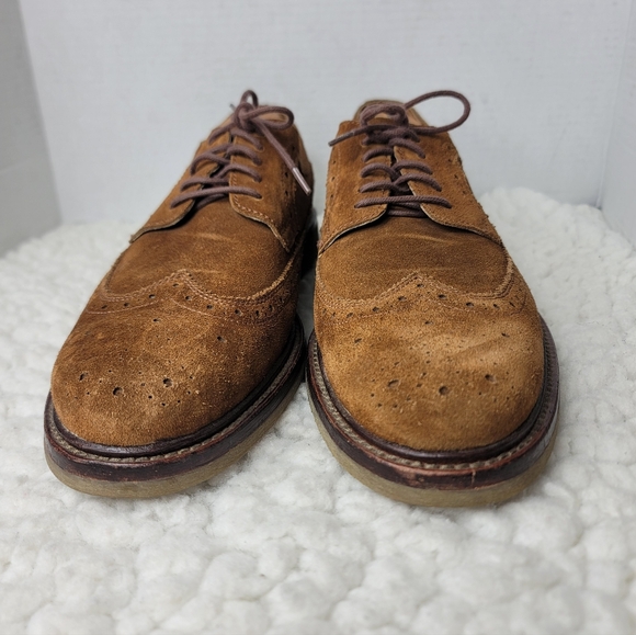 Trask Corbin Tan Suede Wingtip Oxford 12M Mens Vibram Sole Brogue Derby